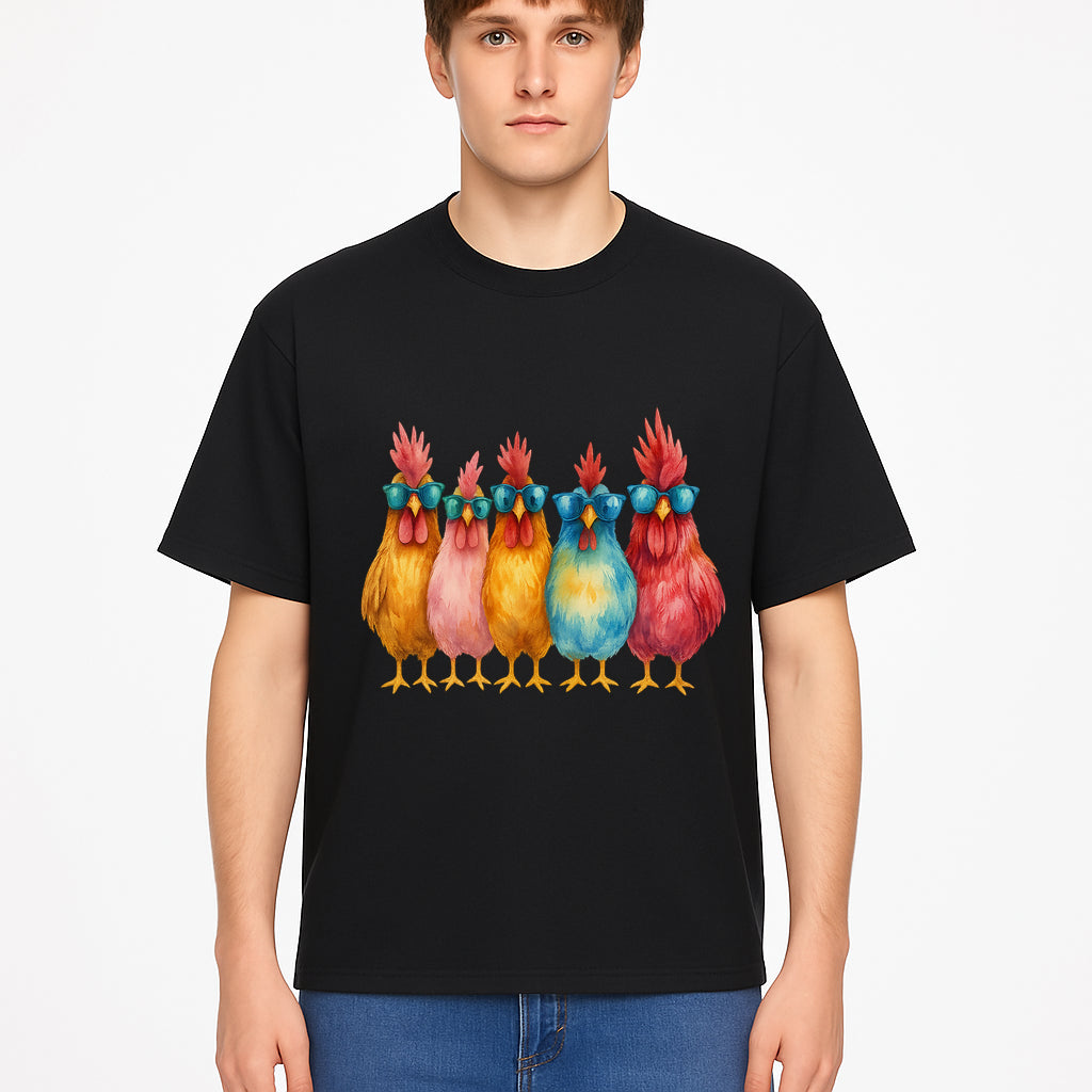 Colorful Chicken Art with Sunglasses - Fun Farmhouse Decor, Whimsical Animal Illustration, Gift for Poultry Lovers, Kitchen Wall Art - T-shirt 1757922466201.jpg