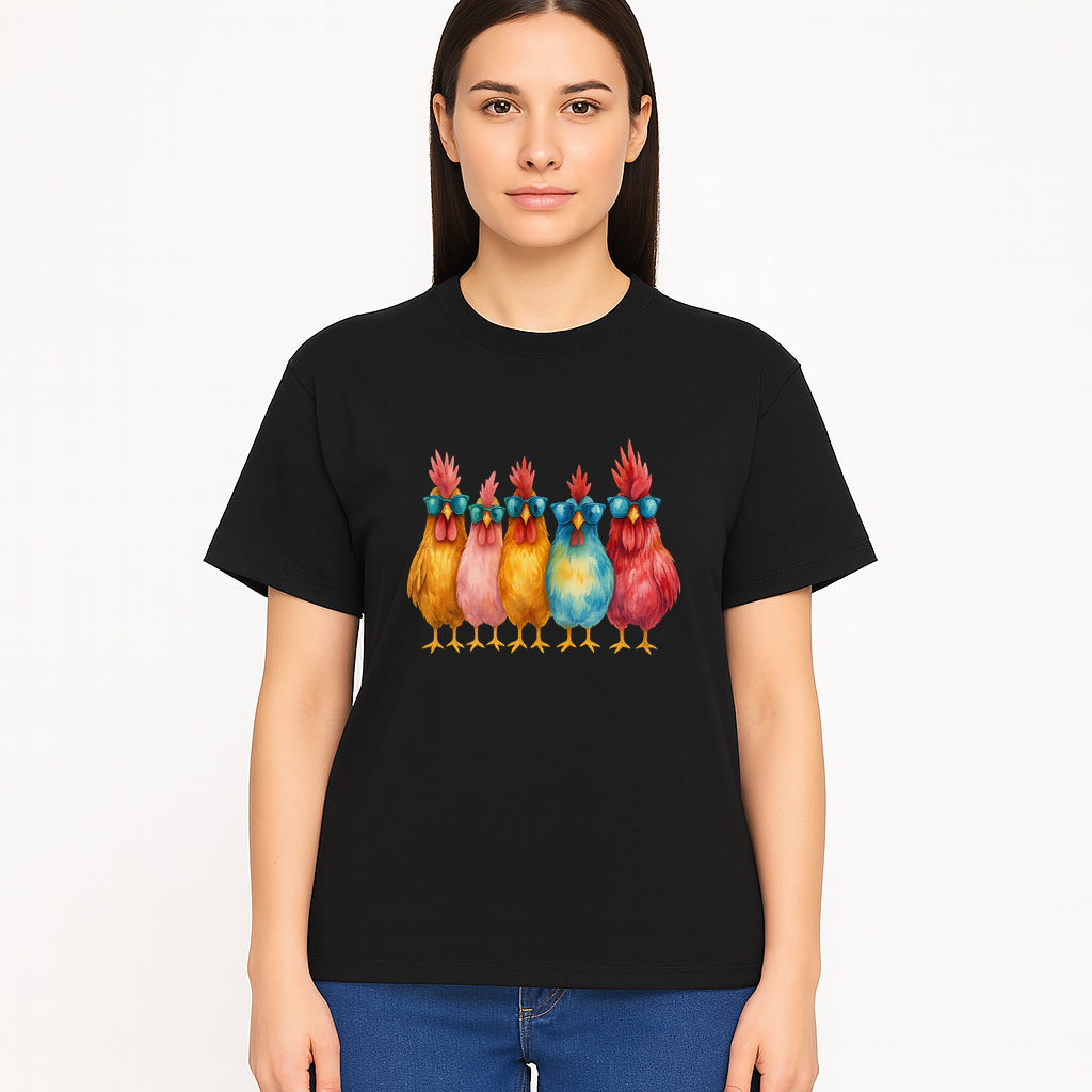 Colorful Chicken Art with Sunglasses - Fun Farmhouse Decor, Whimsical Animal Illustration, Gift for Poultry Lovers, Kitchen Wall Art - T-shirt 1757922466338.jpg