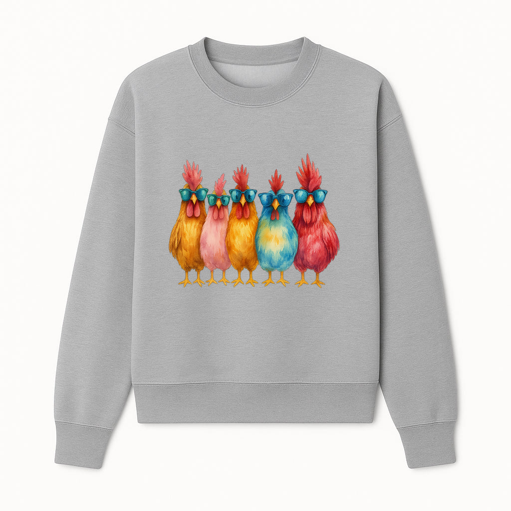 Colorful Chicken Art with Sunglasses - Fun Farmhouse Decor, Whimsical Animal Illustration, Gift for Poultry Lovers, Kitchen Wall Art - Sweatshirt 1757922466511.jpg
