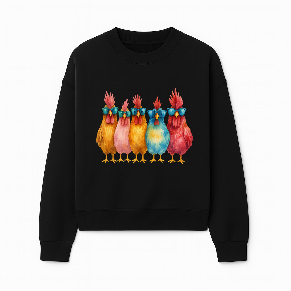 Colorful Chicken Art with Sunglasses - Fun Farmhouse Decor, Whimsical Animal Illustration, Gift for Poultry Lovers, Kitchen Wall Art - Sweatshirt 1757922466684.jpg