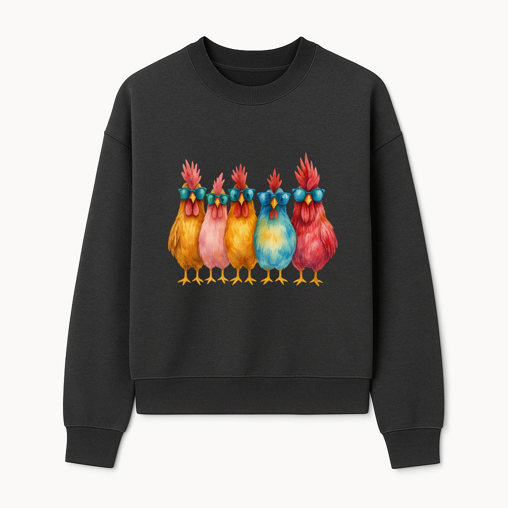 Colorful Chicken Art with Sunglasses - Fun Farmhouse Decor, Whimsical Animal Illustration, Gift for Poultry Lovers, Kitchen Wall Art - Sweatshirt 1757922466824.jpg