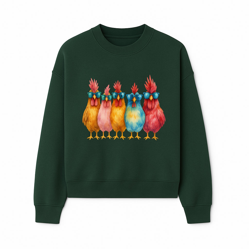 Colorful Chicken Art with Sunglasses - Fun Farmhouse Decor, Whimsical Animal Illustration, Gift for Poultry Lovers, Kitchen Wall Art - Sweatshirt 1757922466951.jpg