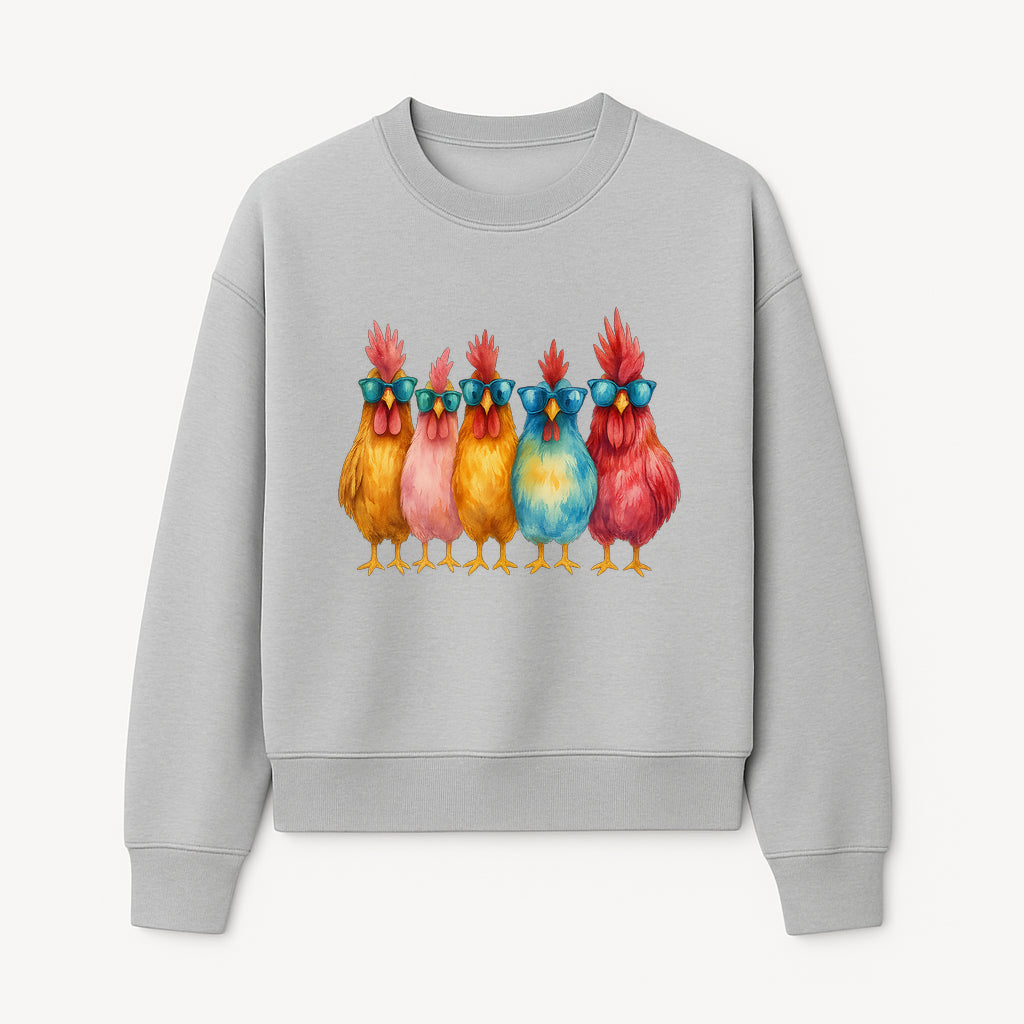 Colorful Chicken Art with Sunglasses - Fun Farmhouse Decor, Whimsical Animal Illustration, Gift for Poultry Lovers, Kitchen Wall Art - Sweatshirt 1757922467113.jpg