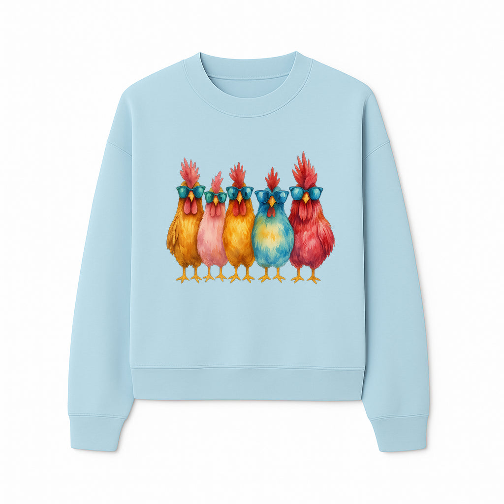 Colorful Chicken Art with Sunglasses - Fun Farmhouse Decor, Whimsical Animal Illustration, Gift for Poultry Lovers, Kitchen Wall Art - Sweatshirt 1757922467243.jpg