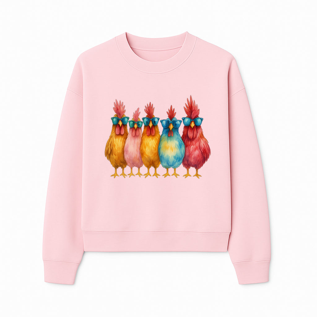 Colorful Chicken Art with Sunglasses - Fun Farmhouse Decor, Whimsical Animal Illustration, Gift for Poultry Lovers, Kitchen Wall Art - Sweatshirt 1757922467367.jpg