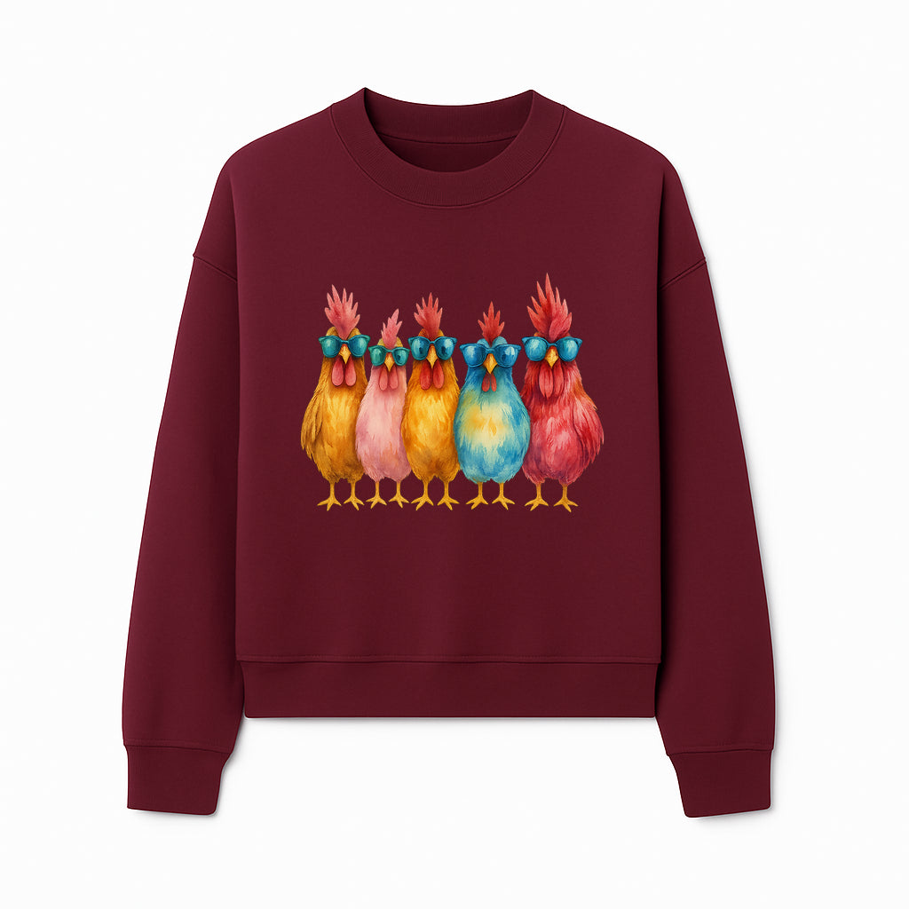 Colorful Chicken Art with Sunglasses - Fun Farmhouse Decor, Whimsical Animal Illustration, Gift for Poultry Lovers, Kitchen Wall Art - Sweatshirt 1757922467504.jpg