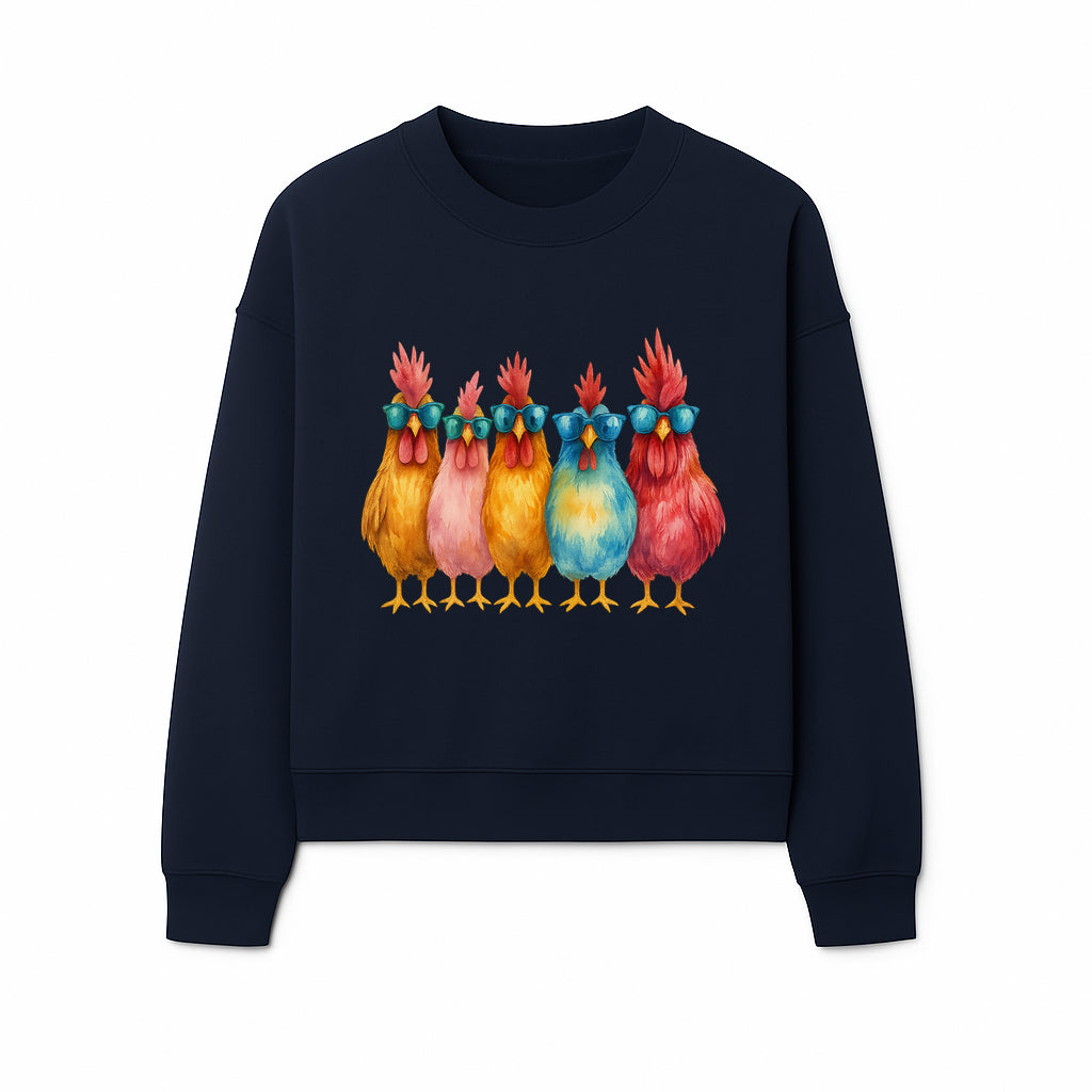 Colorful Chicken Art with Sunglasses - Fun Farmhouse Decor, Whimsical Animal Illustration, Gift for Poultry Lovers, Kitchen Wall Art - Sweatshirt 1757922467663.jpg
