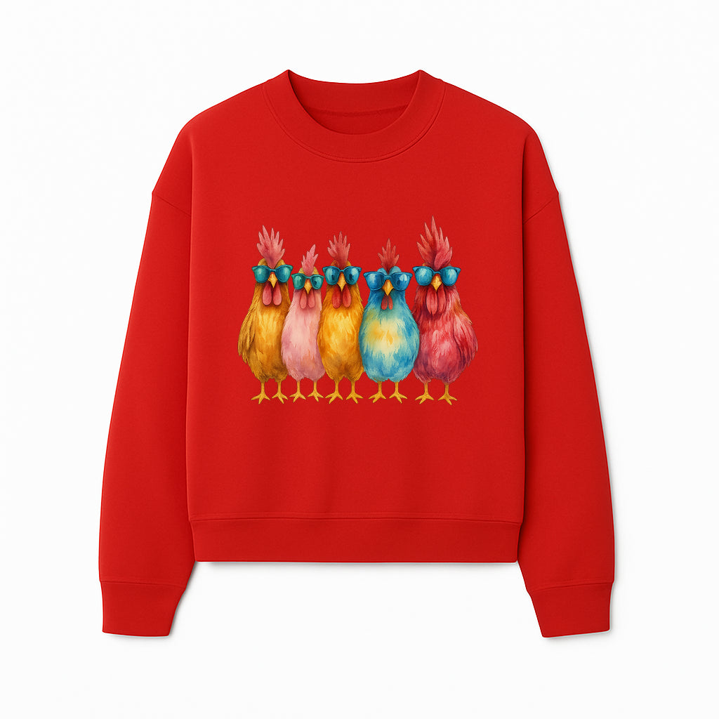 Colorful Chicken Art with Sunglasses - Fun Farmhouse Decor, Whimsical Animal Illustration, Gift for Poultry Lovers, Kitchen Wall Art - Sweatshirt 1757922467813.jpg