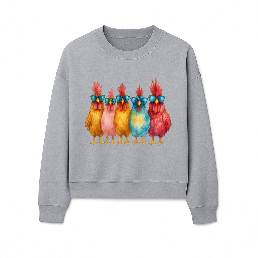 Colorful Chicken Art with Sunglasses - Fun Farmhouse Decor, Whimsical Animal Illustration, Gift for Poultry Lovers, Kitchen Wall Art - Sweatshirt 1757922467970.jpg