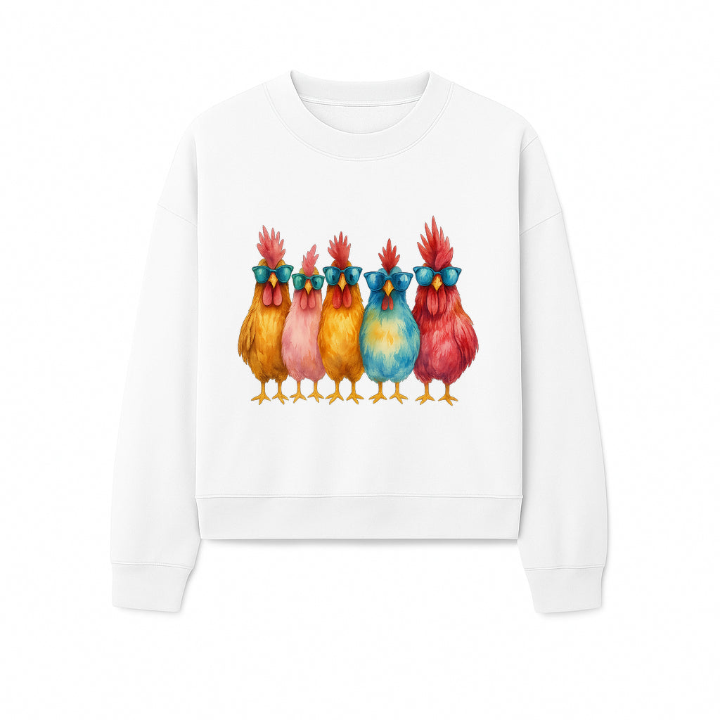Colorful Chicken Art with Sunglasses - Fun Farmhouse Decor, Whimsical Animal Illustration, Gift for Poultry Lovers, Kitchen Wall Art - Sweatshirt 1757922468119.jpg