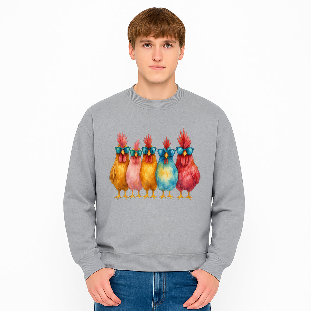 Colorful Chicken Art with Sunglasses - Fun Farmhouse Decor, Whimsical Animal Illustration, Gift for Poultry Lovers, Kitchen Wall Art - Sweatshirt 1757922469250.jpg
