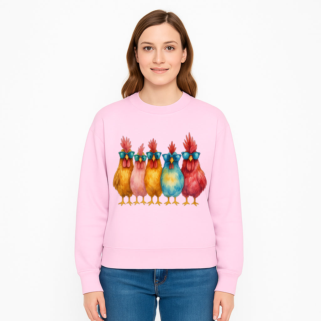Colorful Chicken Art with Sunglasses - Fun Farmhouse Decor, Whimsical Animal Illustration, Gift for Poultry Lovers, Kitchen Wall Art - Sweatshirt 1757922469399.jpg