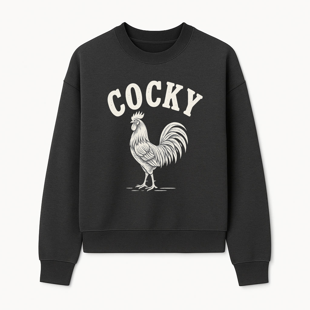 Cocky Rooster Vintage Graphic Tee, Fun Farmhouse Shirt, Animal Lover Gift, Retro Poultry Art, Unique Cockatoo Apparel - Sweatshirt 1757922476551.jpg