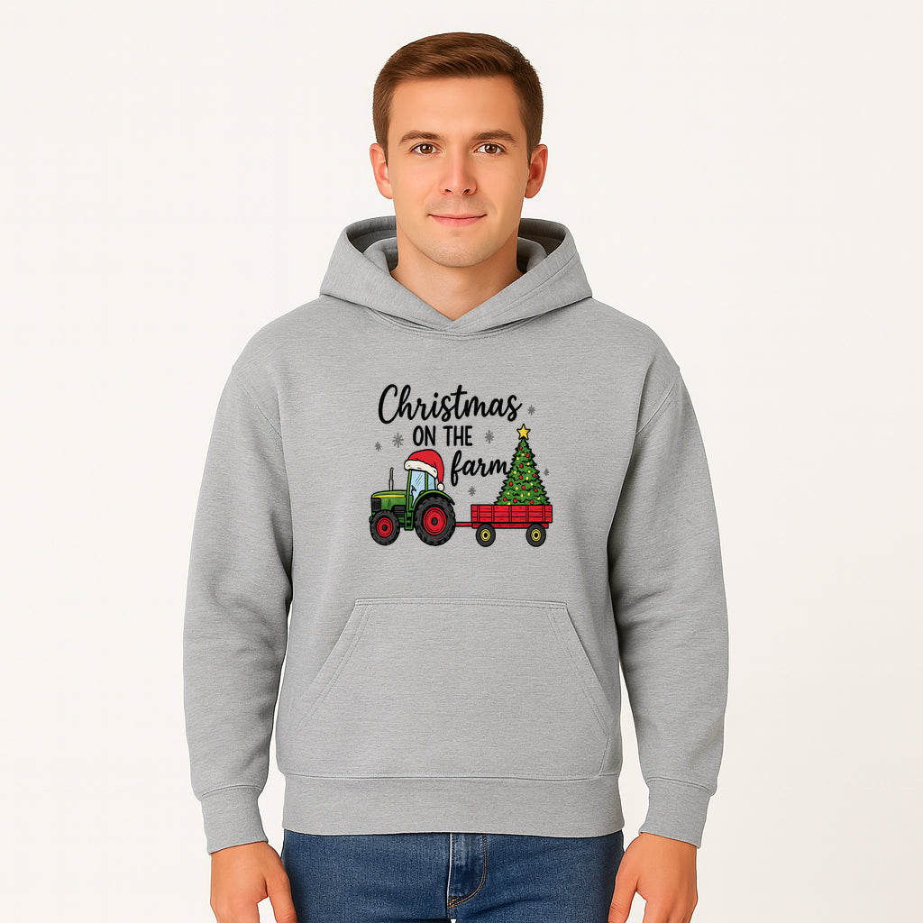 Christmas on the Farm Vintage Tractor and Tree Holiday Decor, Farmhouse Christmas Wall Art, Rustic Christmas Print - Hoodie 1757922481077.jpg