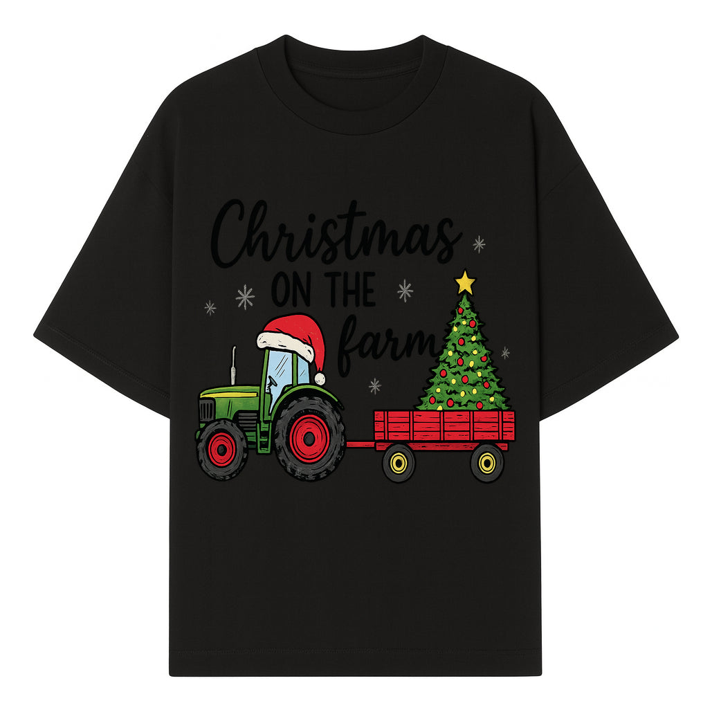 Christmas on the Farm Vintage Tractor and Tree Holiday Decor, Farmhouse Christmas Wall Art, Rustic Christmas Print - T-shirt 1757922481554.jpg