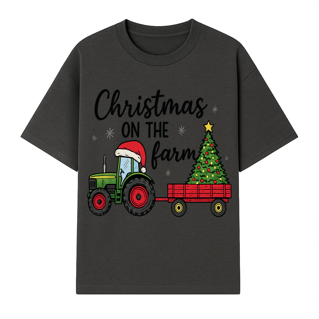 Christmas on the Farm Vintage Tractor and Tree Holiday Decor, Farmhouse Christmas Wall Art, Rustic Christmas Print - T-shirt 1757922481680.jpg