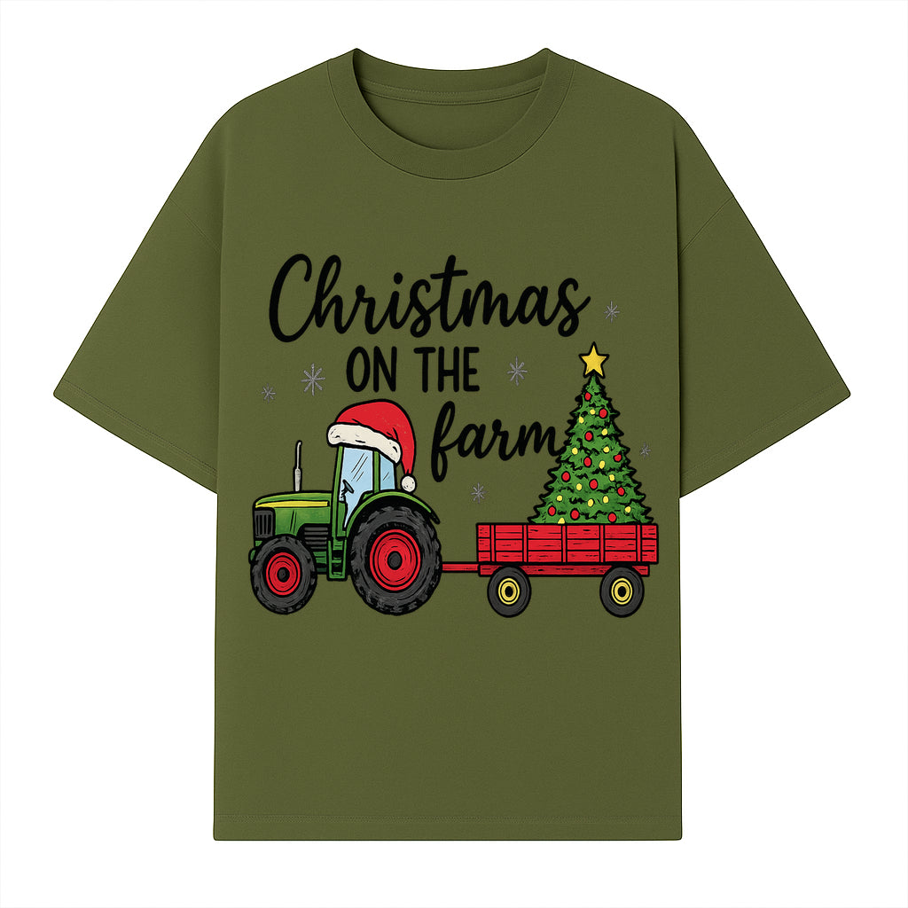 Christmas on the Farm Vintage Tractor and Tree Holiday Decor, Farmhouse Christmas Wall Art, Rustic Christmas Print - T-shirt 1757922481820.jpg