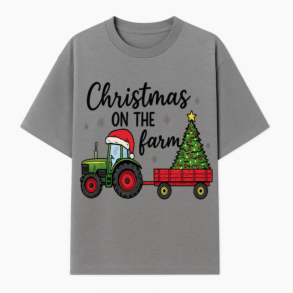 Christmas on the Farm Vintage Tractor and Tree Holiday Decor, Farmhouse Christmas Wall Art, Rustic Christmas Print - T-shirt 1757922481932.jpg