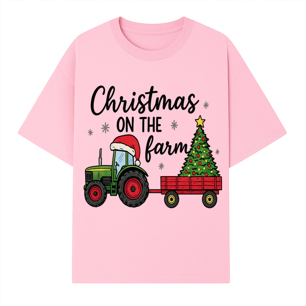 Christmas on the Farm Vintage Tractor and Tree Holiday Decor, Farmhouse Christmas Wall Art, Rustic Christmas Print - T-shirt 1757922482186.jpg