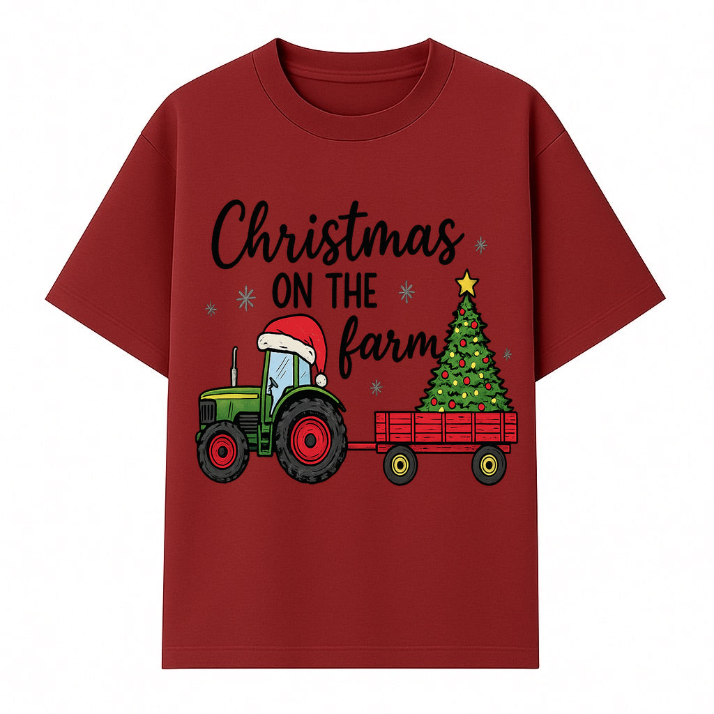 Christmas on the Farm Vintage Tractor and Tree Holiday Decor, Farmhouse Christmas Wall Art, Rustic Christmas Print - T-shirt 1757922482385.jpg