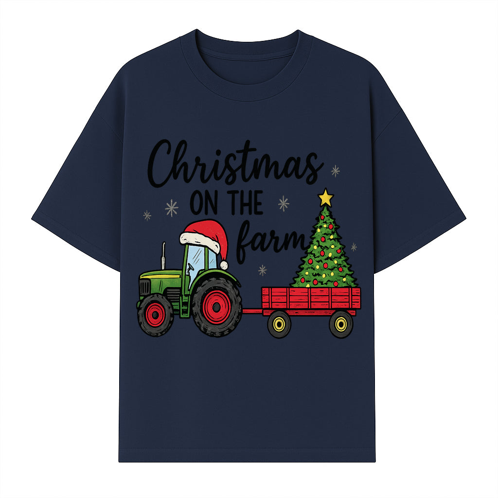 Christmas on the Farm Vintage Tractor and Tree Holiday Decor, Farmhouse Christmas Wall Art, Rustic Christmas Print - T-shirt 1757922482522.jpg
