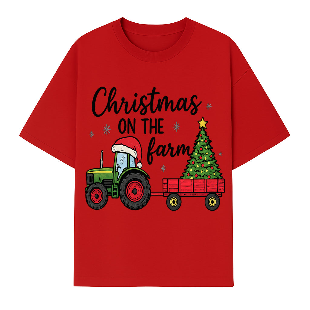 Christmas on the Farm Vintage Tractor and Tree Holiday Decor, Farmhouse Christmas Wall Art, Rustic Christmas Print - T-shirt 1757922482669.jpg