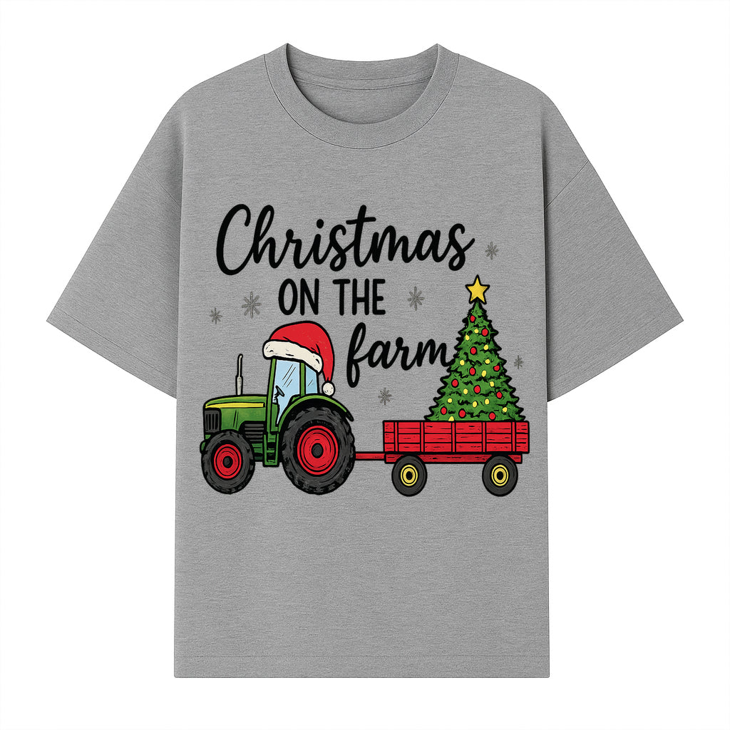 Christmas on the Farm Vintage Tractor and Tree Holiday Decor, Farmhouse Christmas Wall Art, Rustic Christmas Print - T-shirt 1757922482811.jpg