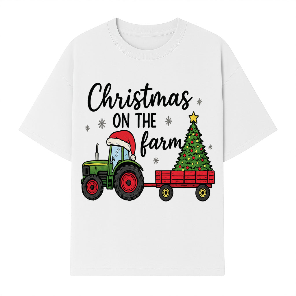 Christmas on the Farm Vintage Tractor and Tree Holiday Decor, Farmhouse Christmas Wall Art, Rustic Christmas Print - T-shirt 1757922482978.jpg