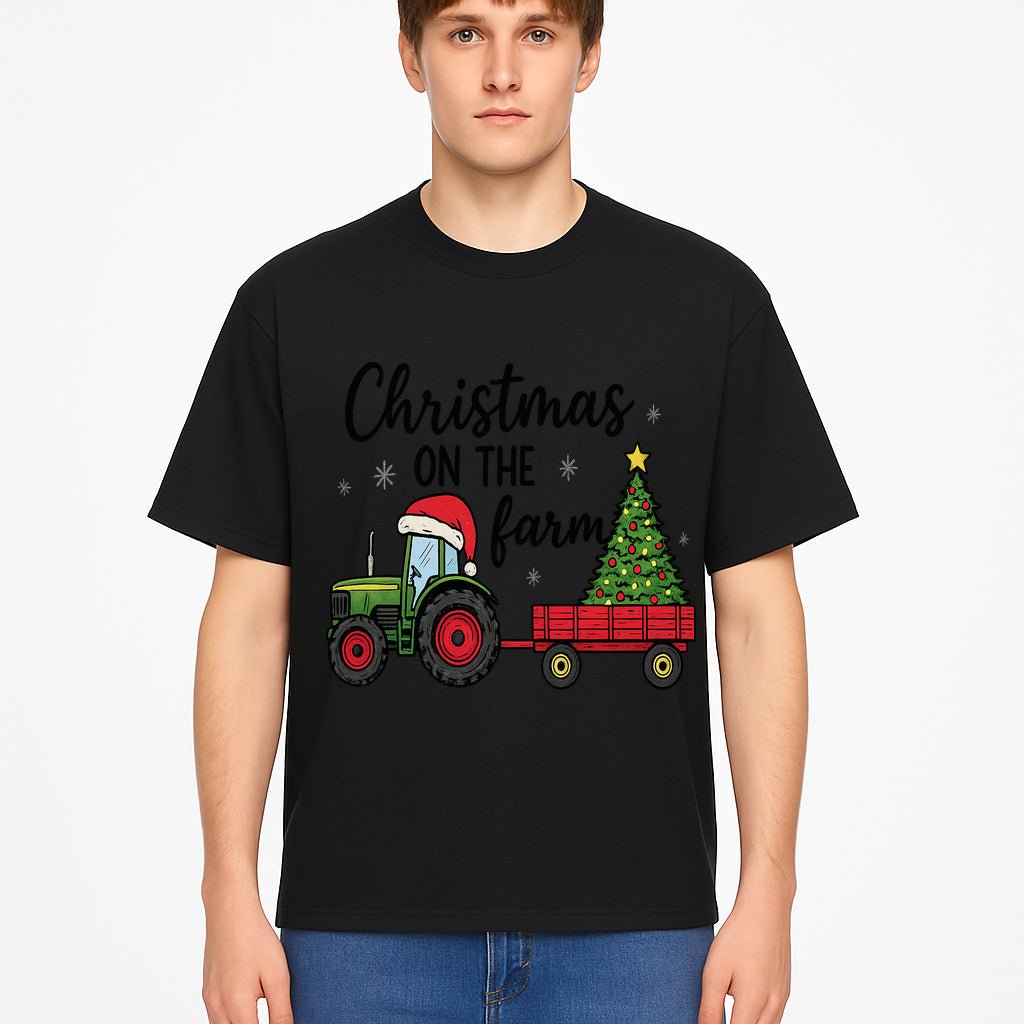 Christmas on the Farm Vintage Tractor and Tree Holiday Decor, Farmhouse Christmas Wall Art, Rustic Christmas Print - T-shirt 1757922484101.jpg
