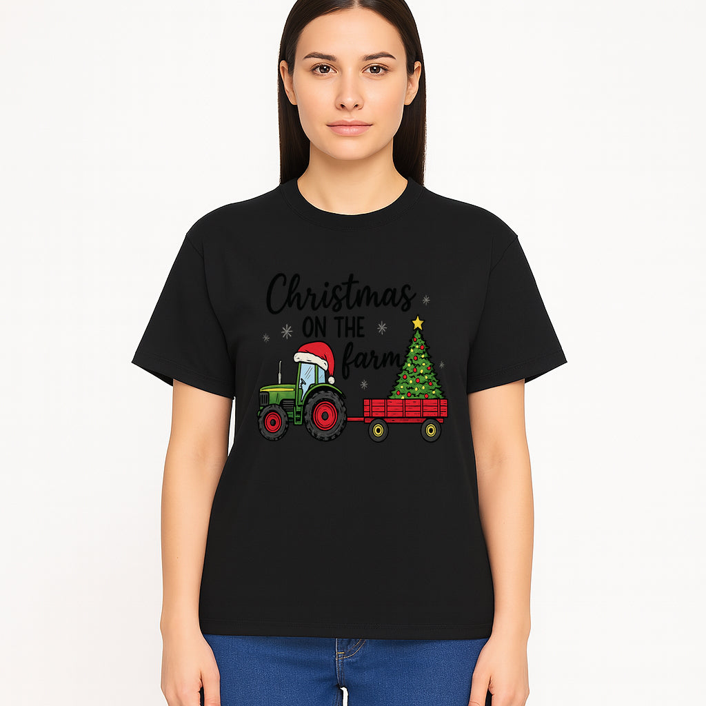 Christmas on the Farm Vintage Tractor and Tree Holiday Decor, Farmhouse Christmas Wall Art, Rustic Christmas Print - T-shirt 1757922484241.jpg