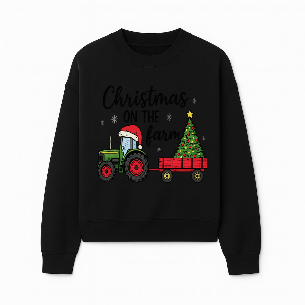 Christmas on the Farm Vintage Tractor and Tree Holiday Decor, Farmhouse Christmas Wall Art, Rustic Christmas Print - Sweatshirt 1757922484525.jpg