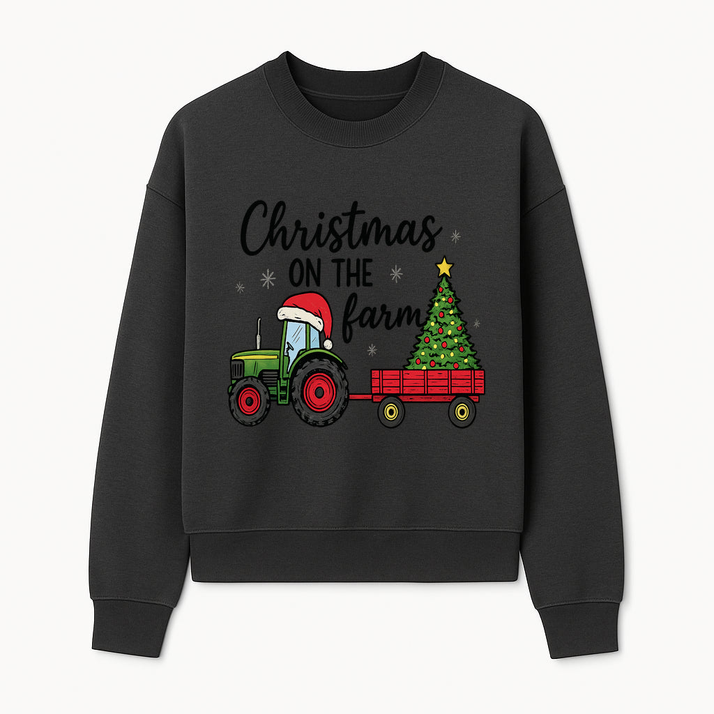 Christmas on the Farm Vintage Tractor and Tree Holiday Decor, Farmhouse Christmas Wall Art, Rustic Christmas Print - Sweatshirt 1757922484675.jpg