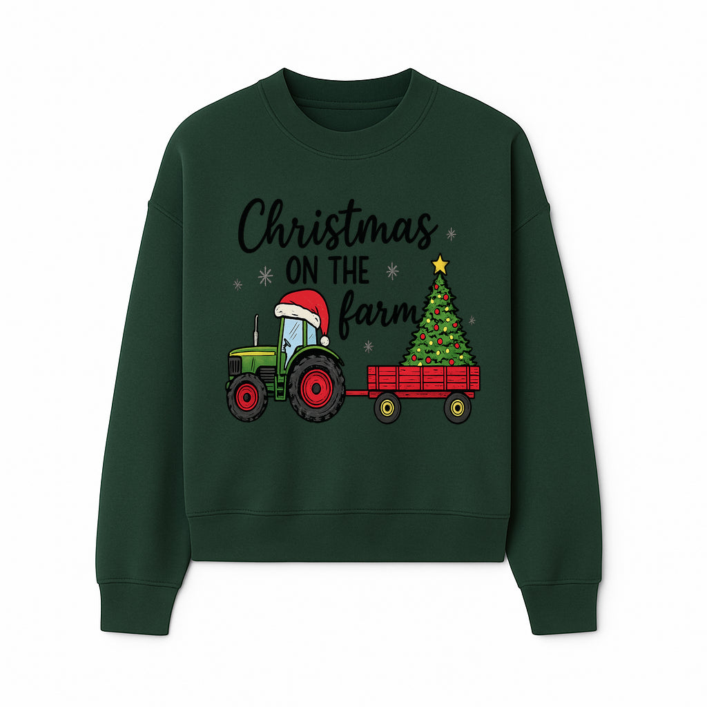 Christmas on the Farm Vintage Tractor and Tree Holiday Decor, Farmhouse Christmas Wall Art, Rustic Christmas Print - Sweatshirt 1757922484842.jpg