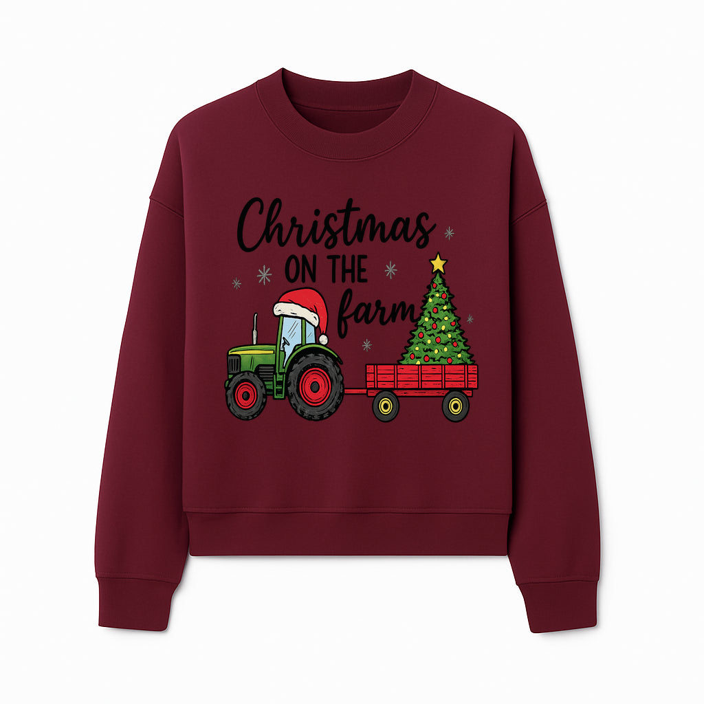 Christmas on the Farm Vintage Tractor and Tree Holiday Decor, Farmhouse Christmas Wall Art, Rustic Christmas Print - Sweatshirt 1757922485380.jpg