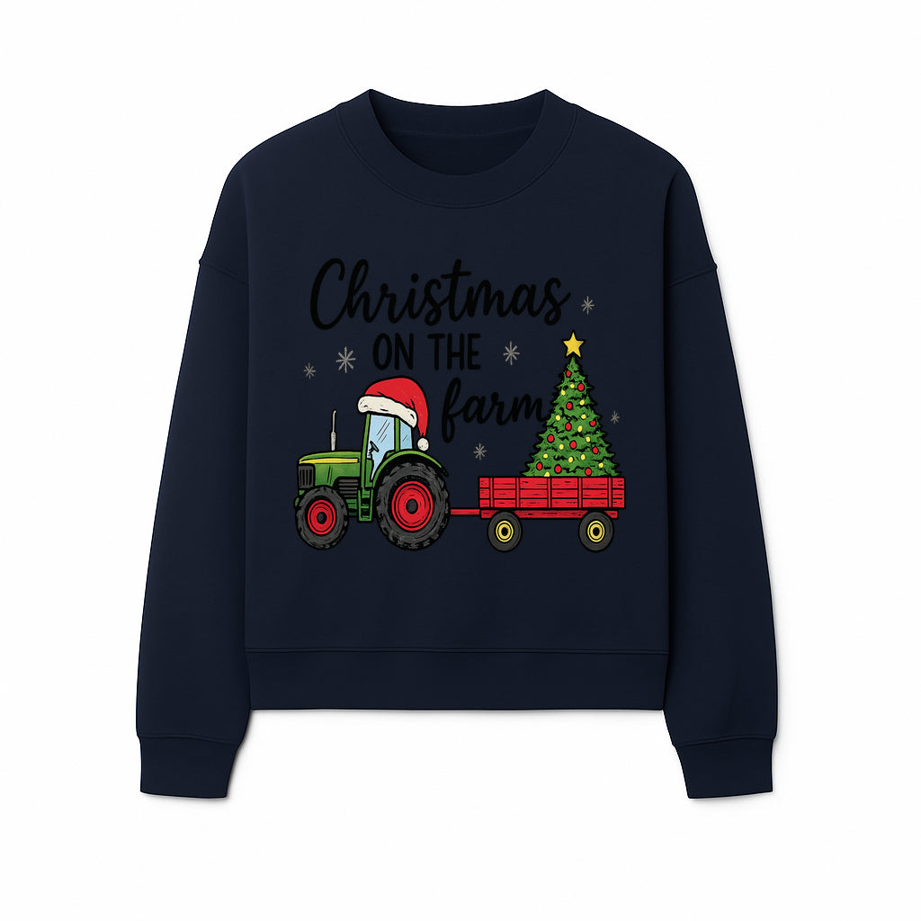 Christmas on the Farm Vintage Tractor and Tree Holiday Decor, Farmhouse Christmas Wall Art, Rustic Christmas Print - Sweatshirt 1757922485513.jpg