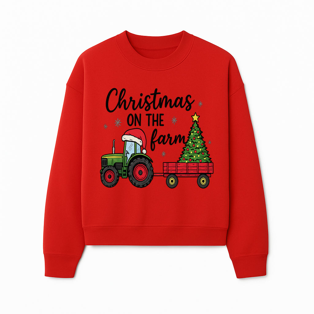 Christmas on the Farm Vintage Tractor and Tree Holiday Decor, Farmhouse Christmas Wall Art, Rustic Christmas Print - Sweatshirt 1757922485652.jpg