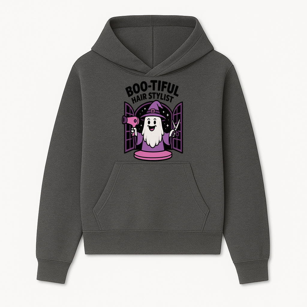 Boo-tiful Hair Stylist Halloween Decor - Cute Ghost with Hair Dryer & Scissors, Whimsical Witch Art for Salon or Home - Hoodie 1757925819625.jpg