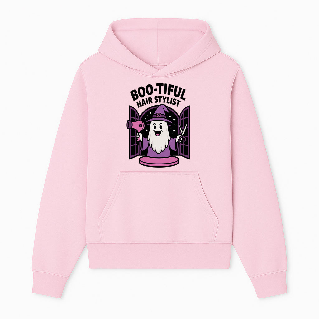 Boo-tiful Hair Stylist Halloween Decor - Cute Ghost with Hair Dryer & Scissors, Whimsical Witch Art for Salon or Home - Hoodie 1757925820189.jpg