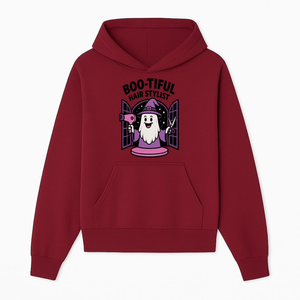 Boo-tiful Hair Stylist Halloween Decor - Cute Ghost with Hair Dryer & Scissors, Whimsical Witch Art for Salon or Home - Hoodie 1757925820339.jpg