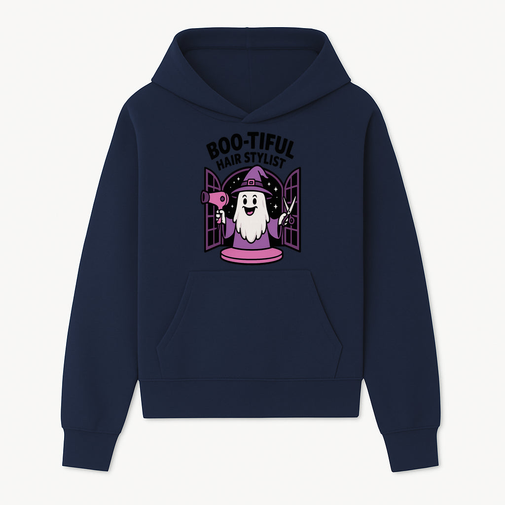 Boo-tiful Hair Stylist Halloween Decor - Cute Ghost with Hair Dryer & Scissors, Whimsical Witch Art for Salon or Home - Hoodie 1757925820466.jpg
