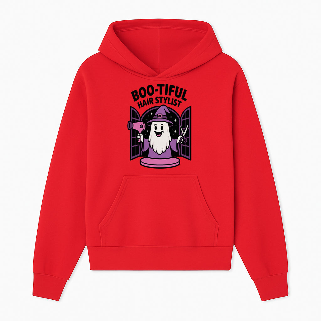 Boo-tiful Hair Stylist Halloween Decor - Cute Ghost with Hair Dryer & Scissors, Whimsical Witch Art for Salon or Home - Hoodie 1757925820591.jpg
