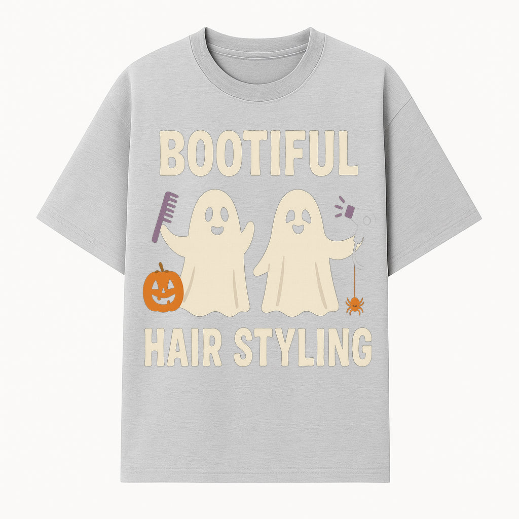 Bootiful Hair Styling Halloween Decor with Ghosts, Pumpkin, and Spider - Cute Salon Sign for Spooky Season - T-shirt 1757925832335.jpg