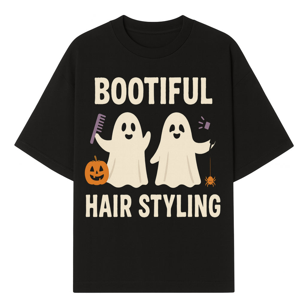 Bootiful Hair Styling Halloween Decor with Ghosts, Pumpkin, and Spider - Cute Salon Sign for Spooky Season - T-shirt 1757925832497.jpg