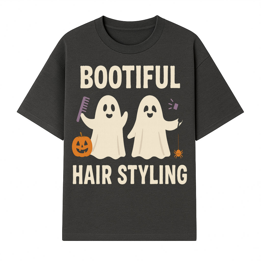 Bootiful Hair Styling Halloween Decor with Ghosts, Pumpkin, and Spider - Cute Salon Sign for Spooky Season - T-shirt 1757925832626.jpg