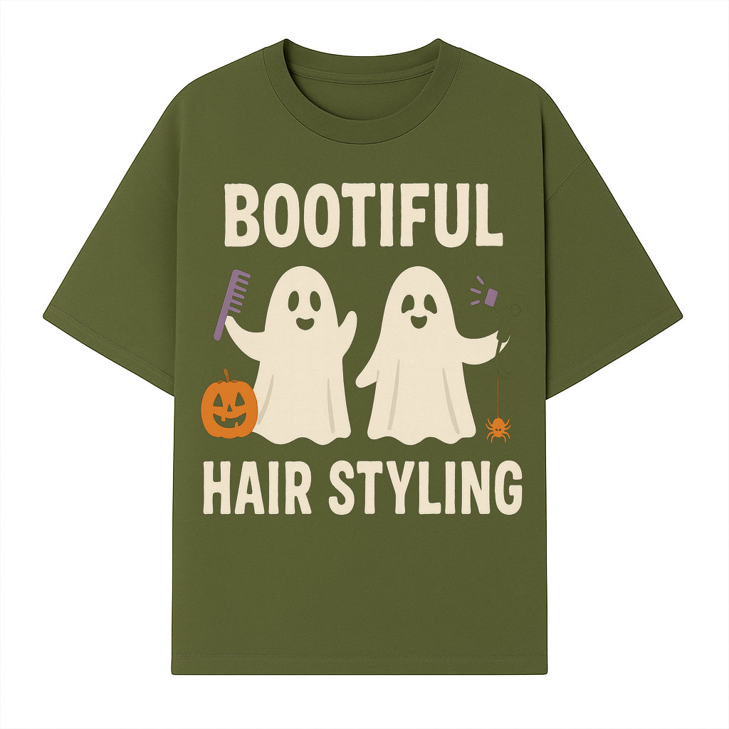 Bootiful Hair Styling Halloween Decor with Ghosts, Pumpkin, and Spider - Cute Salon Sign for Spooky Season - T-shirt 1757925832762.jpg