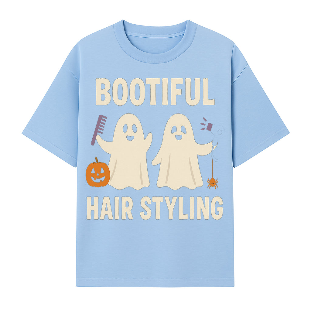 Bootiful Hair Styling Halloween Decor with Ghosts, Pumpkin, and Spider - Cute Salon Sign for Spooky Season - T-shirt 1757925833025.jpg