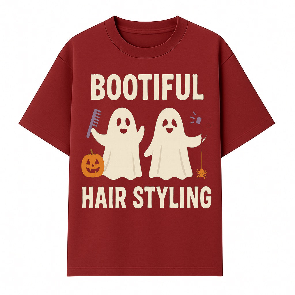 Bootiful Hair Styling Halloween Decor with Ghosts, Pumpkin, and Spider - Cute Salon Sign for Spooky Season - T-shirt 1757925833273.jpg