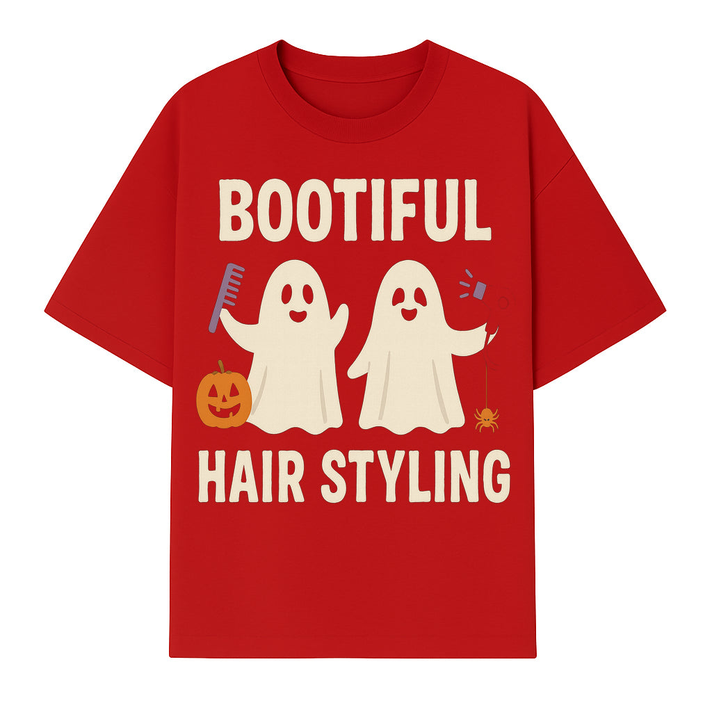Bootiful Hair Styling Halloween Decor with Ghosts, Pumpkin, and Spider - Cute Salon Sign for Spooky Season - T-shirt 1757925833543.jpg