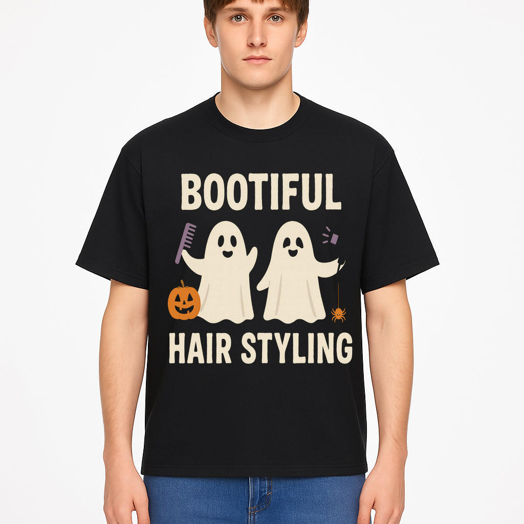 Bootiful Hair Styling Halloween Decor with Ghosts, Pumpkin, and Spider - Cute Salon Sign for Spooky Season - T-shirt 1757925834891.jpg
