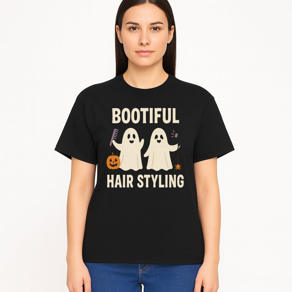 Bootiful Hair Styling Halloween Decor with Ghosts, Pumpkin, and Spider - Cute Salon Sign for Spooky Season - T-shirt 1757925835055.jpg
